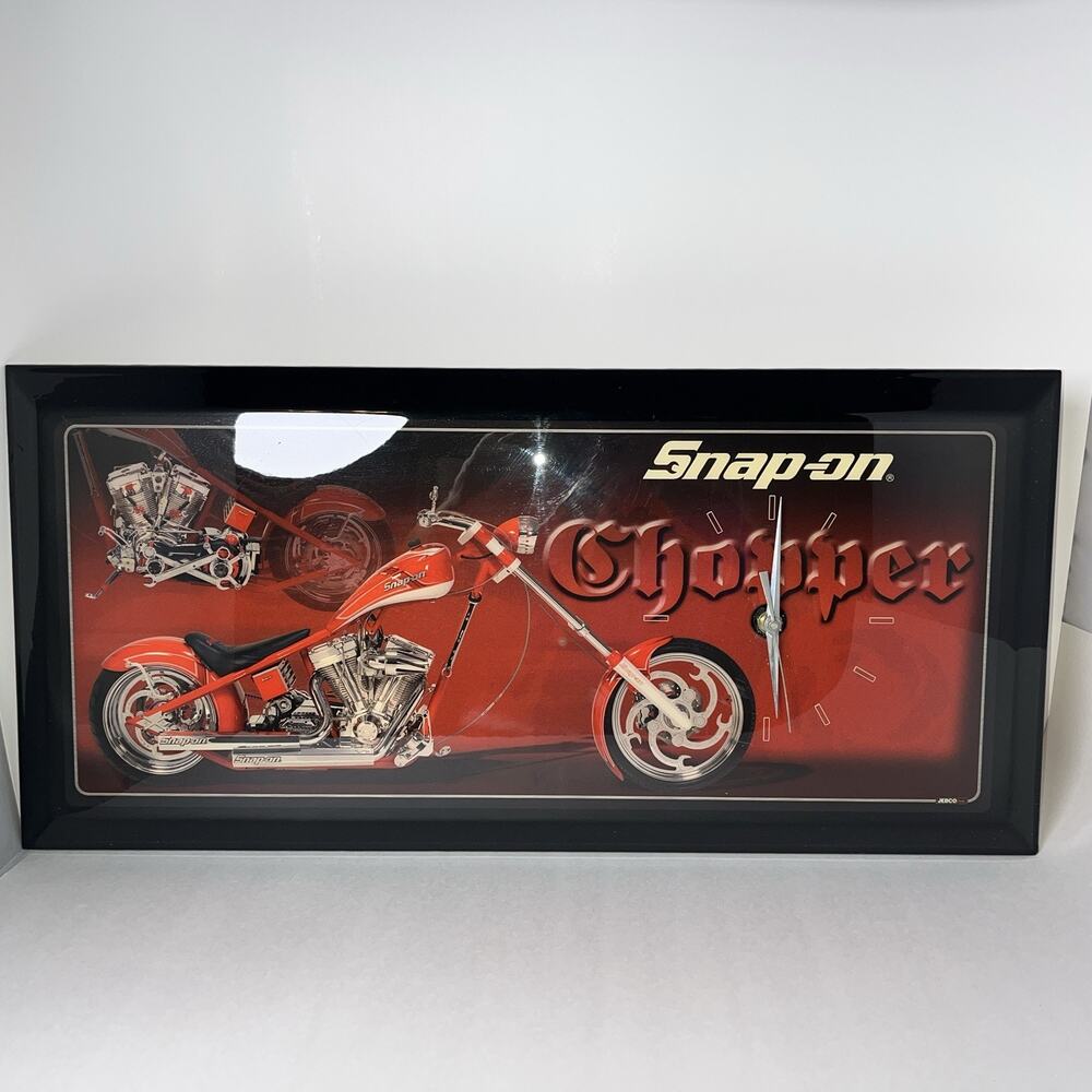 Snap-On Choppers 23" X 11" Red Black Wall Clock Jebco Vintage WORKS